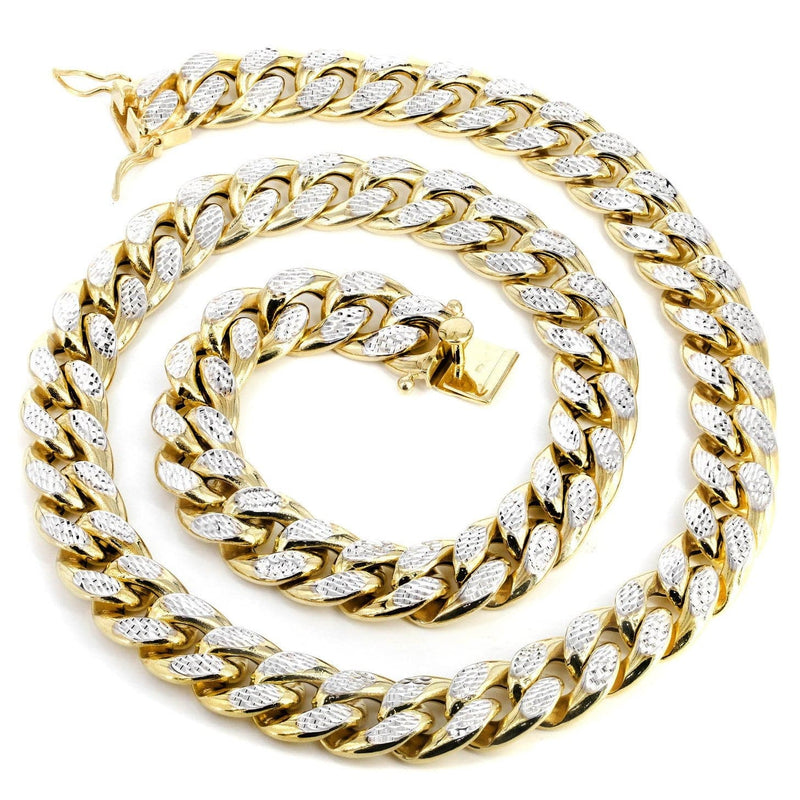 Semi Solid Diamond Cut Miami Cuban Link Chain 14K Gold