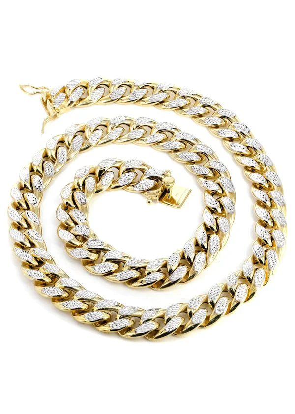 Hollow Diamond Cut Miami Cuban Link Chain 10K/14K - Yellow Gold