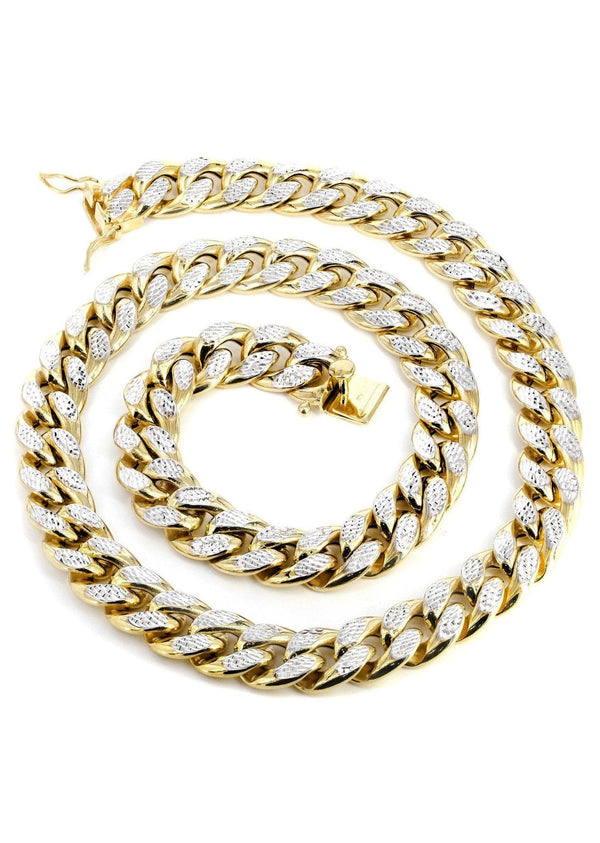 Gold Chain - Womens Semi Solid  Diamond Cut Miami Cuban Link Chain 10K/14K Gold