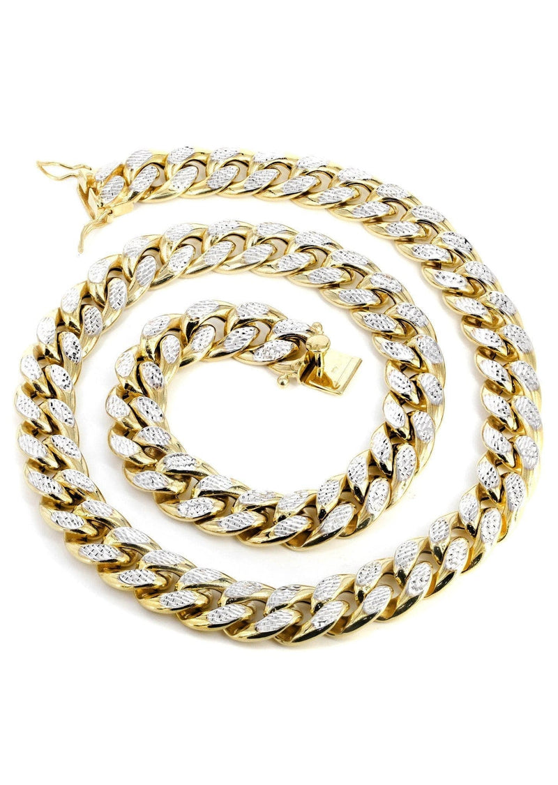 Gold Chain - Womens Semi Solid  Diamond Cut Miami Cuban Link Chain 10K/14K Gold