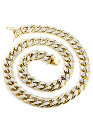 Gold Chain - Mens Semi Solid  Diamond Cut Miami Cuban Link Chain 10K/14K Gold