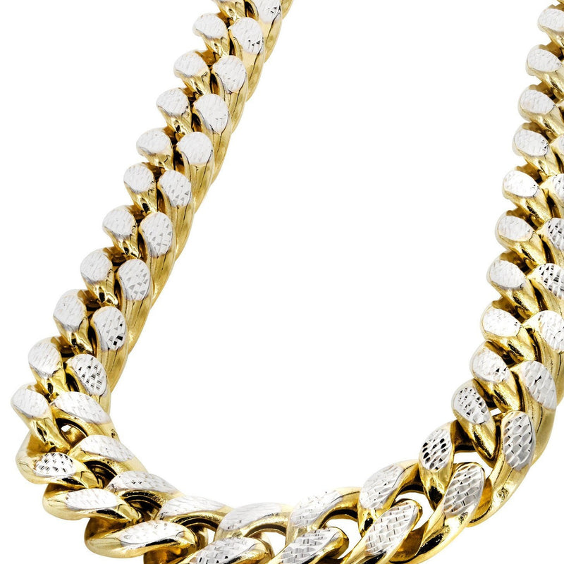 Womens 14K Gold Chain - Semi Solid  Diamond Cut Miami Cuban Link Chain