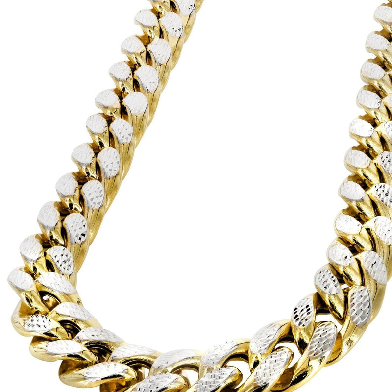 Gold Chain - Mens Semi Solid  Diamond Cut Miami Cuban Link Chain 10K/14K Gold