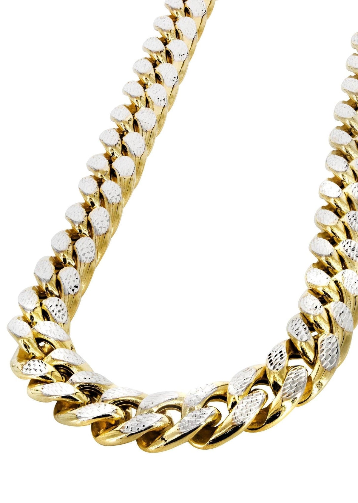 Gold Chain - Mens Semi Solid  Diamond Cut Miami Cuban Link Chain 10K/14K Gold