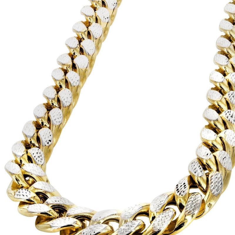 Gold Chain - Womens Semi Solid  Diamond Cut Miami Cuban Link Chain 10K/14K Gold