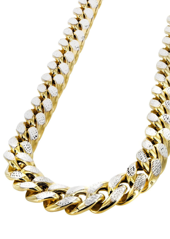 Gold Chain - Womens Semi Solid  Diamond Cut Miami Cuban Link Chain 10k Gold