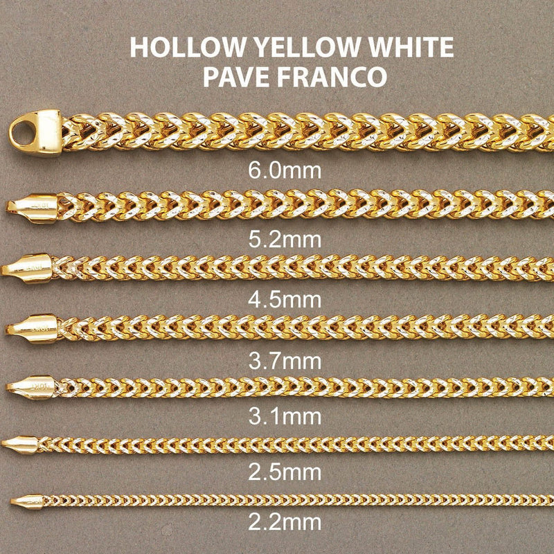 Womens 14K Yellow Gold Chain - Semi Solid  Diamond Cut Franco Chain