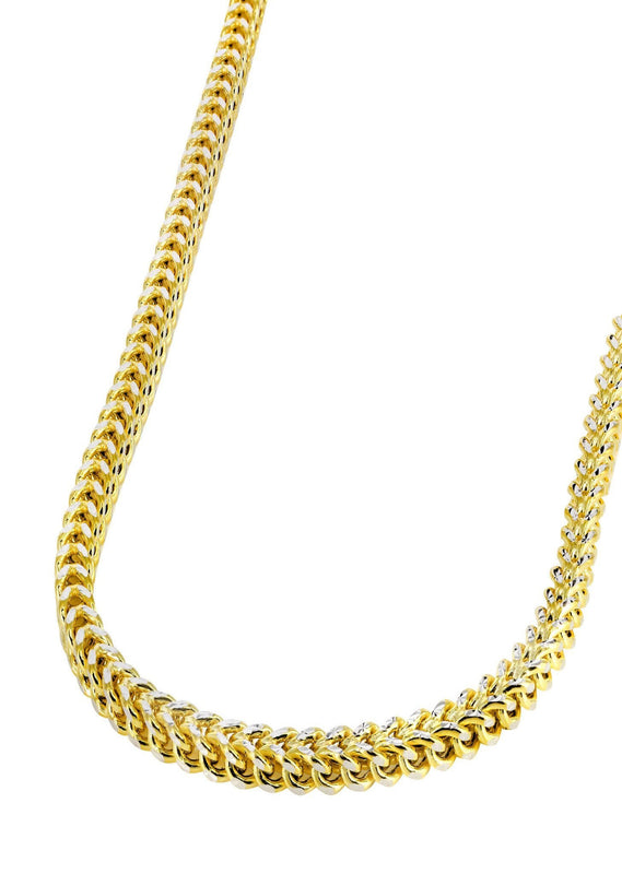 Womens 14K Yellow Gold Chain - Semi Solid  Diamond Cut Franco Chain