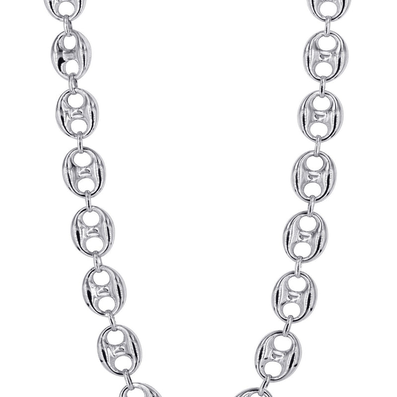 Mens Semi Solid  Puff Chain 10K White Gold