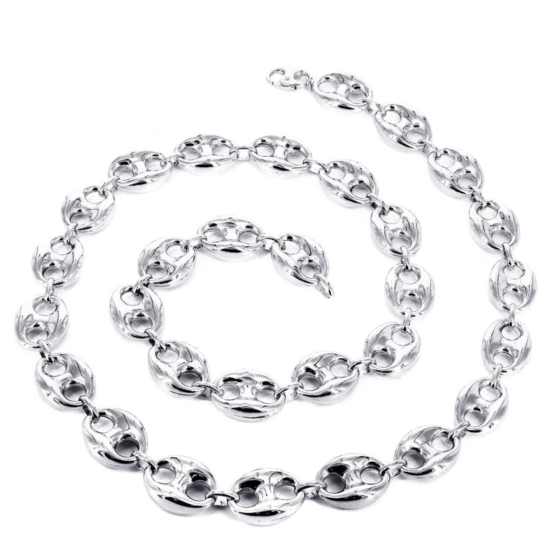 Mens Semi Solid  Puff Chain 10K White Gold