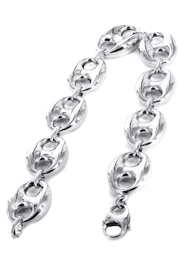 Semi Solid  Mens Puff Bracelet 10K/14K White Gold