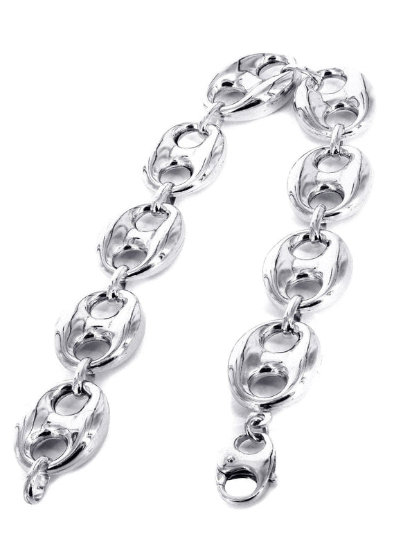 Semi Solid  Mens Puff Bracelet 10K/14K White Gold