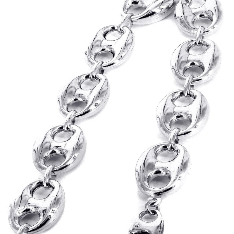 Semi Solid  Mens Puff Bracelet 10K White Gold