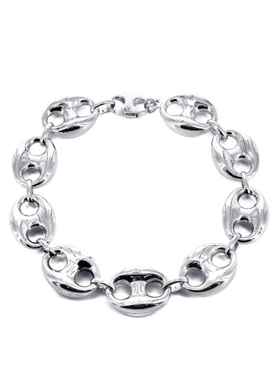 Semi Solid  Mens Puff Bracelet 10K/14K White Gold