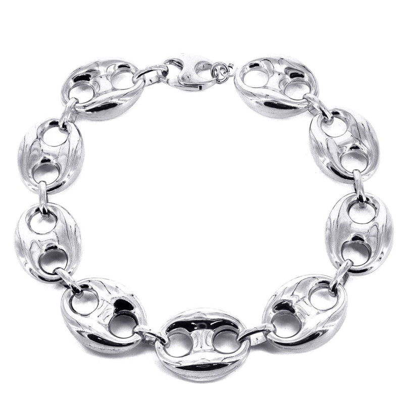 Semi Solid  Mens Puff Bracelet 10K White Gold