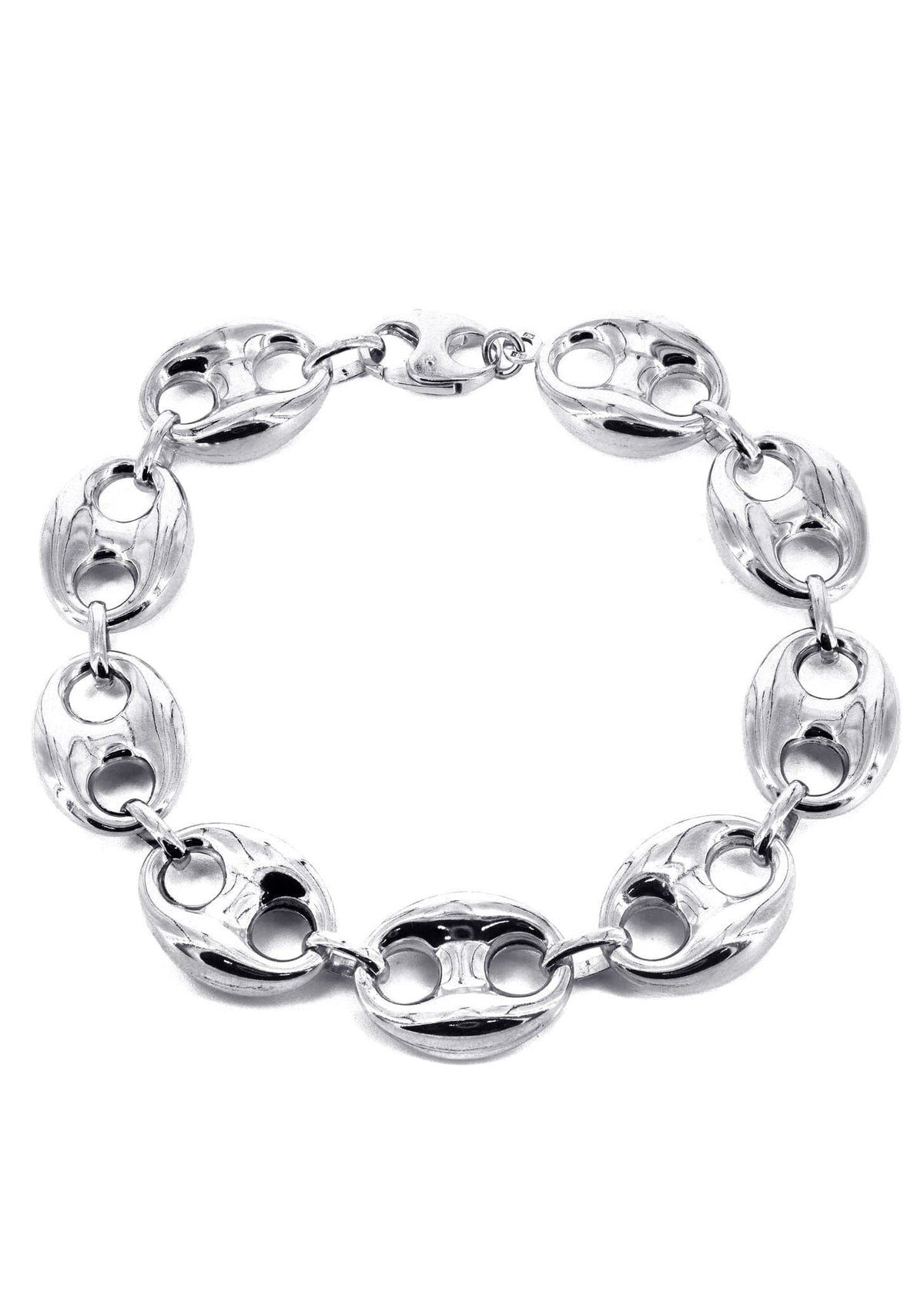 Semi Solid  Womens Puff Bracelet 10K White Gold