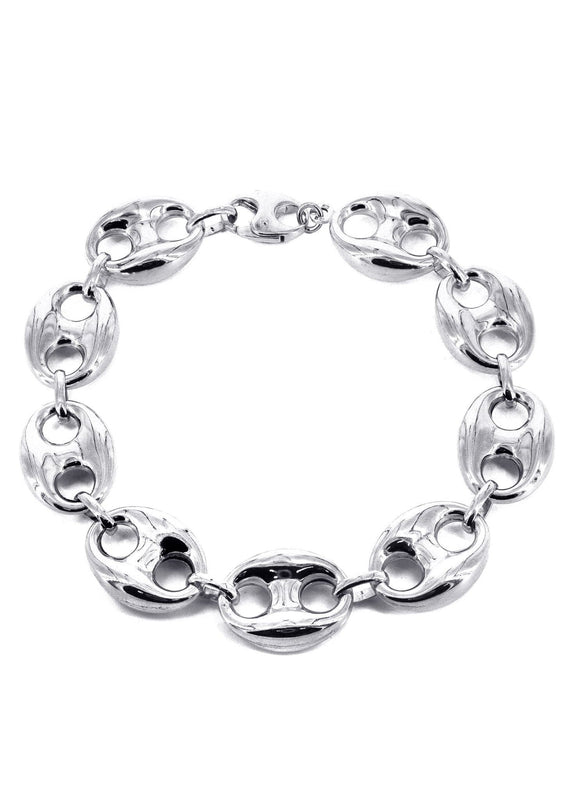 Semi Solid  Womens Puff Bracelet 10K White Gold
