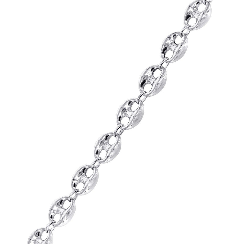 Semi Solid  Mens Puff Bracelet 10K White Gold