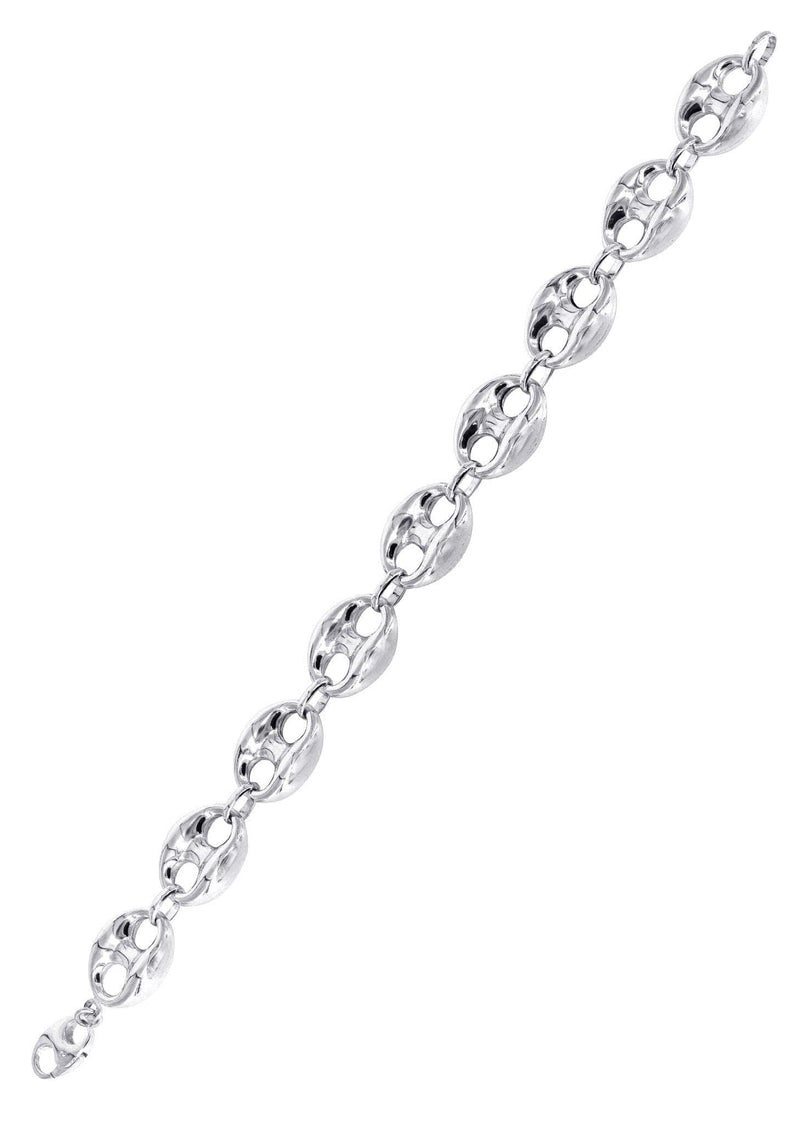 Semi Solid  Womens Puff Bracelet 10K White Gold