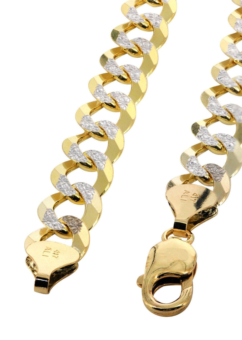 14K Gold Bracelet Semi Solid  Cuban Diamond Cut