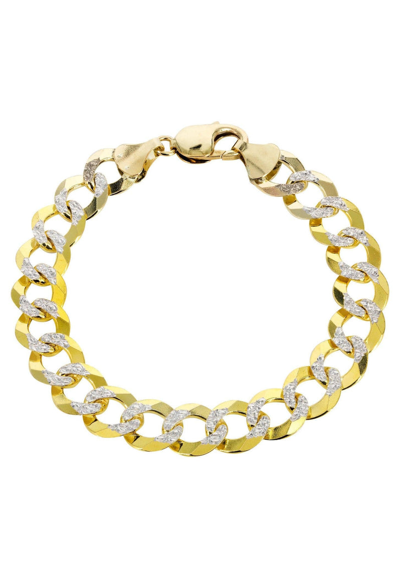14K Gold Bracelet Semi Solid  Cuban Diamond Cut
