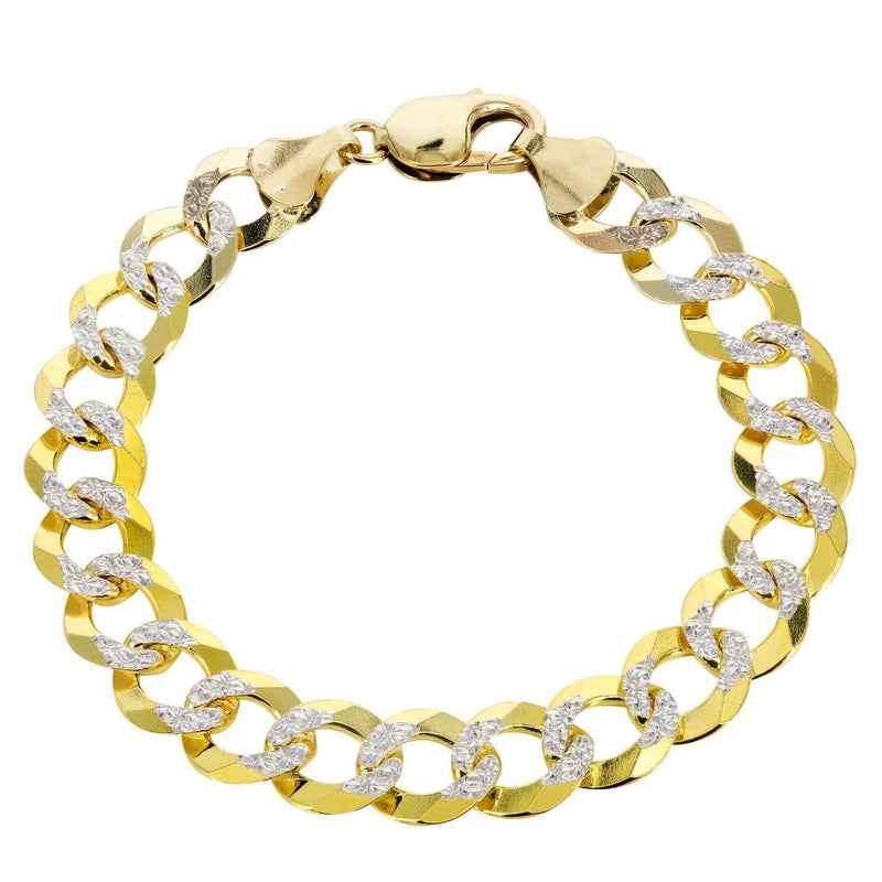 Semi Solid  Mens Diamond Cut Cuban Bracelet 10K/14K Yellow Gold