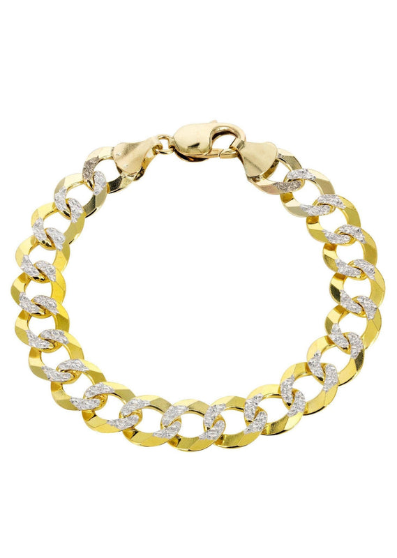 14K Gold Bracelet Semi Solid  Cuban Diamond Cut For Women