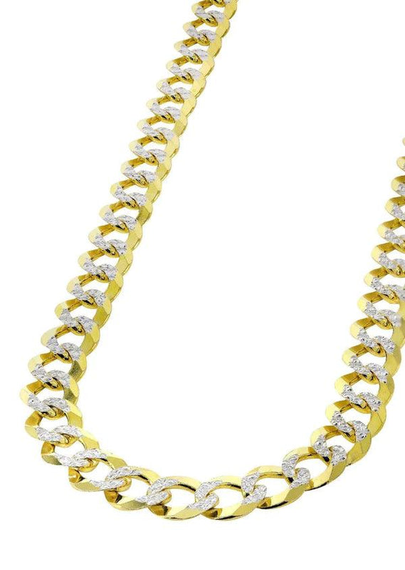 yellow hollow white pave cuban chain