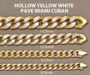 Semi Solid  Mens Diamond Cut Miami Cuban Link Bracelet 10K/14K Gold