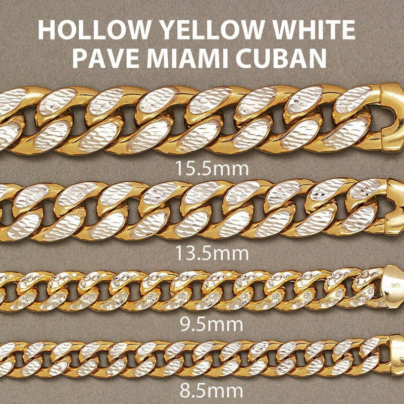 Gold Chain - Mens Semi Solid  Diamond Cut Miami Cuban Link Chain 10K/14K Gold