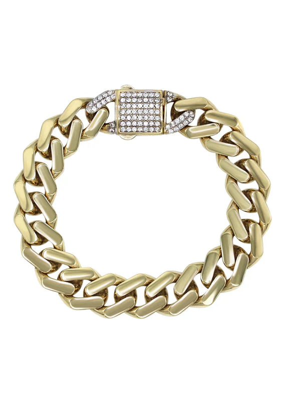 Hollow Monaco Miami Cuban Link Bracelet 10K/14K - Yellow Gold