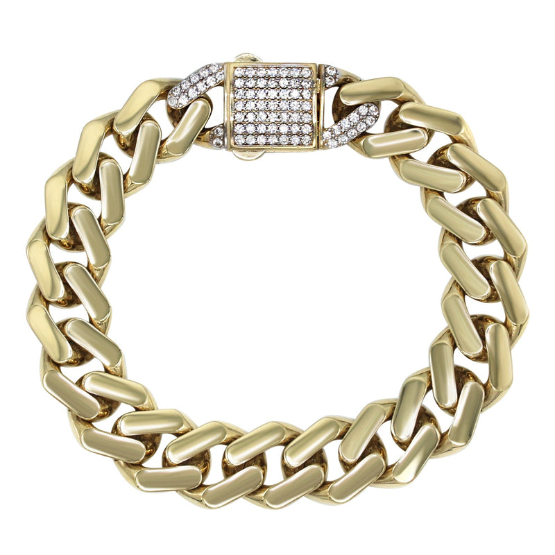 Semi Solid  Monaco Mens Miami Cuban Link Bracelet 10K/14K Yellow Gold