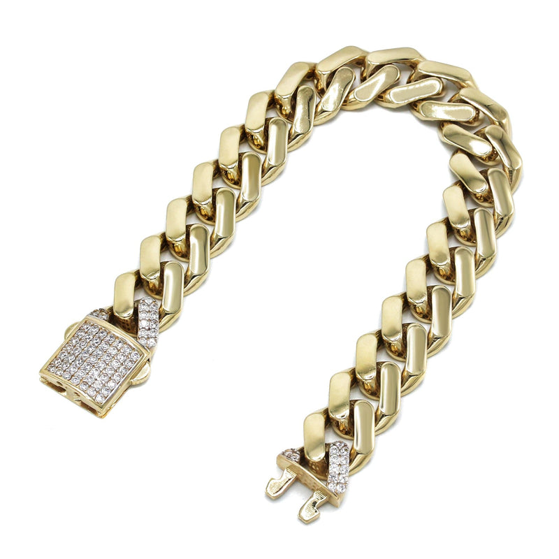 Semi Solid  Monaco Mens Miami Cuban Link Bracelet 10K/14K Yellow Gold