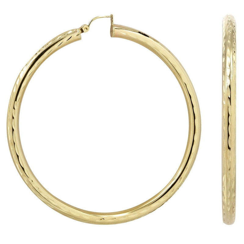 10K Gold Diamond Cut Hoop Earrings | Customizable Size
