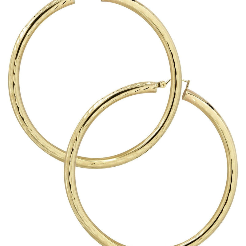 10K Gold Diamond Cut Hoop Earrings | Customizable Size