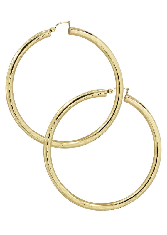 10K Gold Diamond Cut Hoop Earrings | Customizable Size