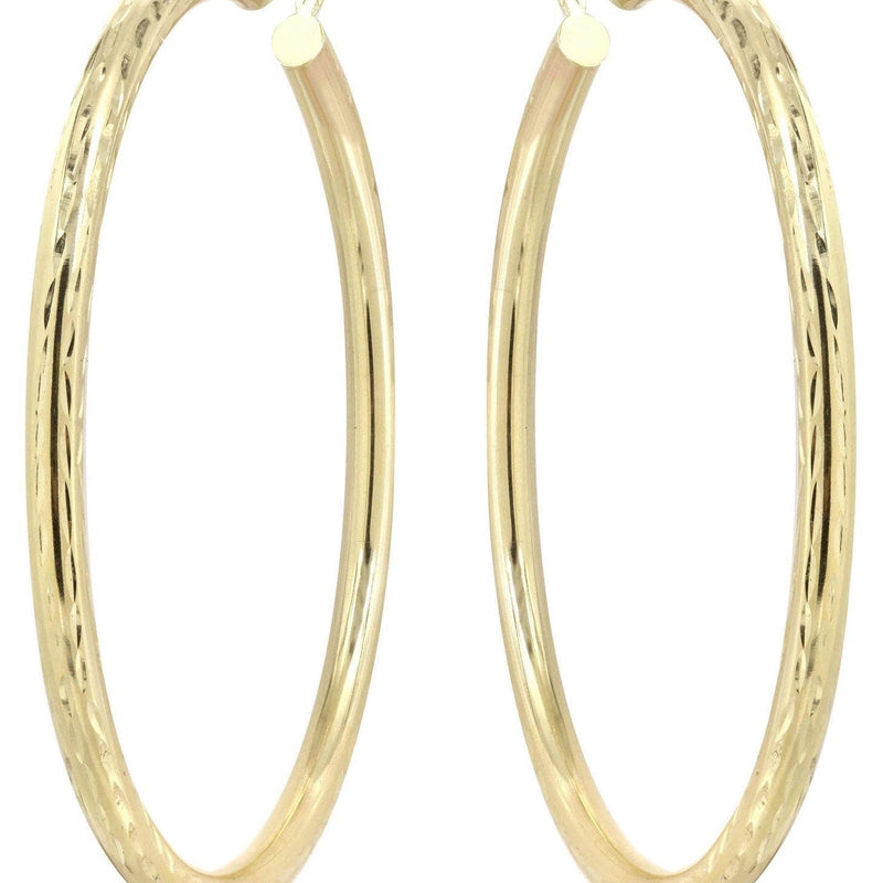 10K Gold Diamond Cut Hoop Earrings | Customizable Size