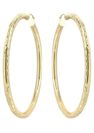 10K Gold Diamond Cut Hoop Earrings | Customizable Size