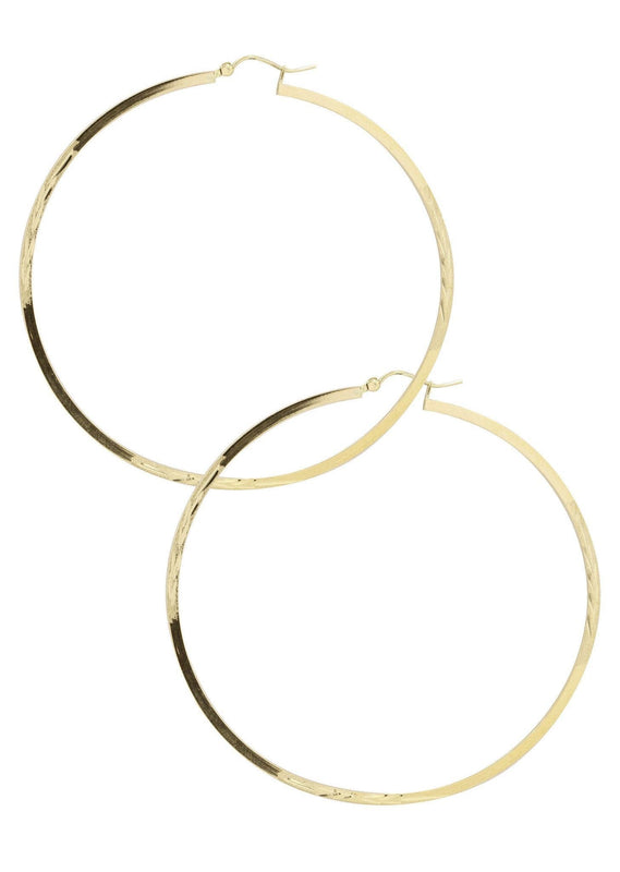 10K Gold Diamond Cut Hoop Earrings | Customizable Size