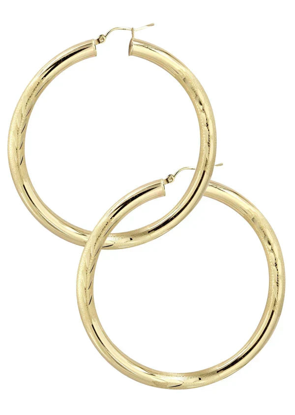 10K Gold Diamond Cut Hoop Earrings | Customizable Size