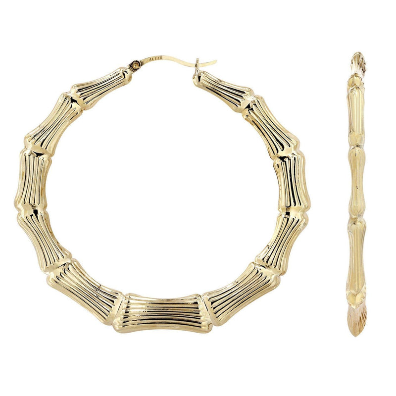 10K Gold Bamboo Hoop Earrings | Customizable Size