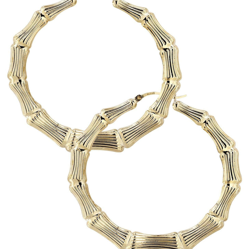 10K Gold Bamboo Hoop Earrings | Customizable Size