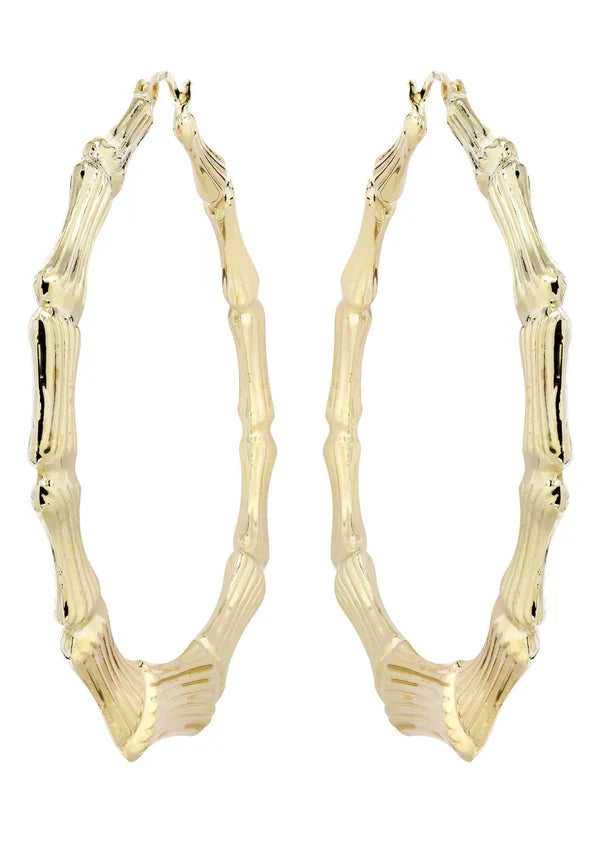 10K Gold Bamboo Hoop Earrings | Customizable Size