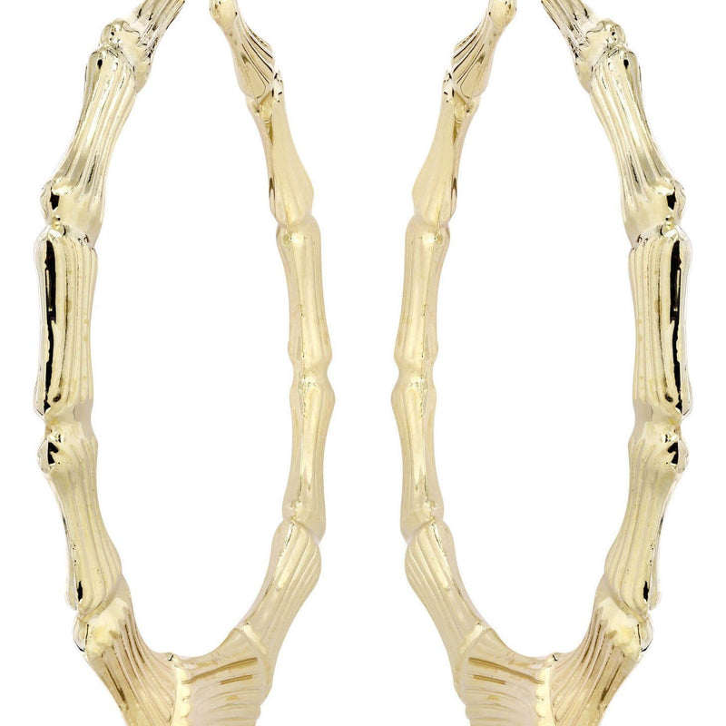10K Gold Bamboo Hoop Earrings | Customizable Size