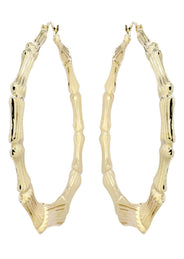 10K Gold Bamboo Hoop Earrings | Customizable Size