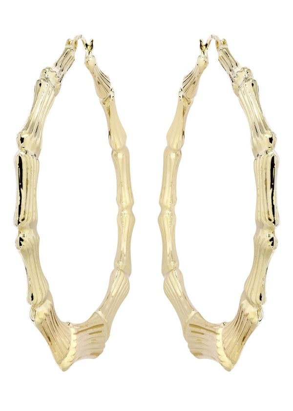10K Gold Bamboo Hoop Earrings | Customizable Size