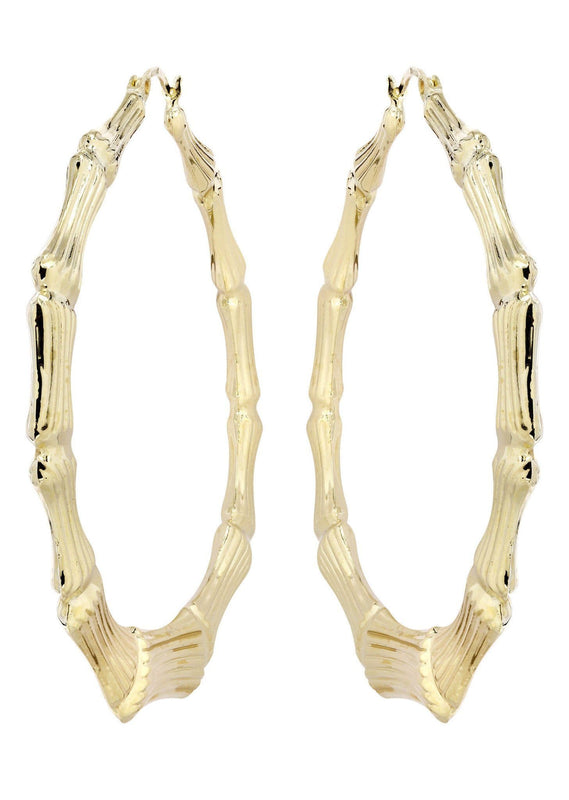10K Gold Bamboo Hoop Earrings | Customizable Size