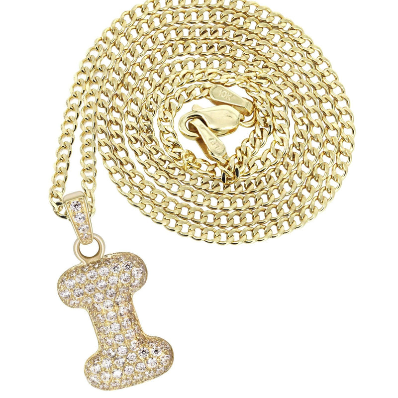 10K Yellow Gold Bubble Letter "I" CZ Necklace | Appx. 4 Grams