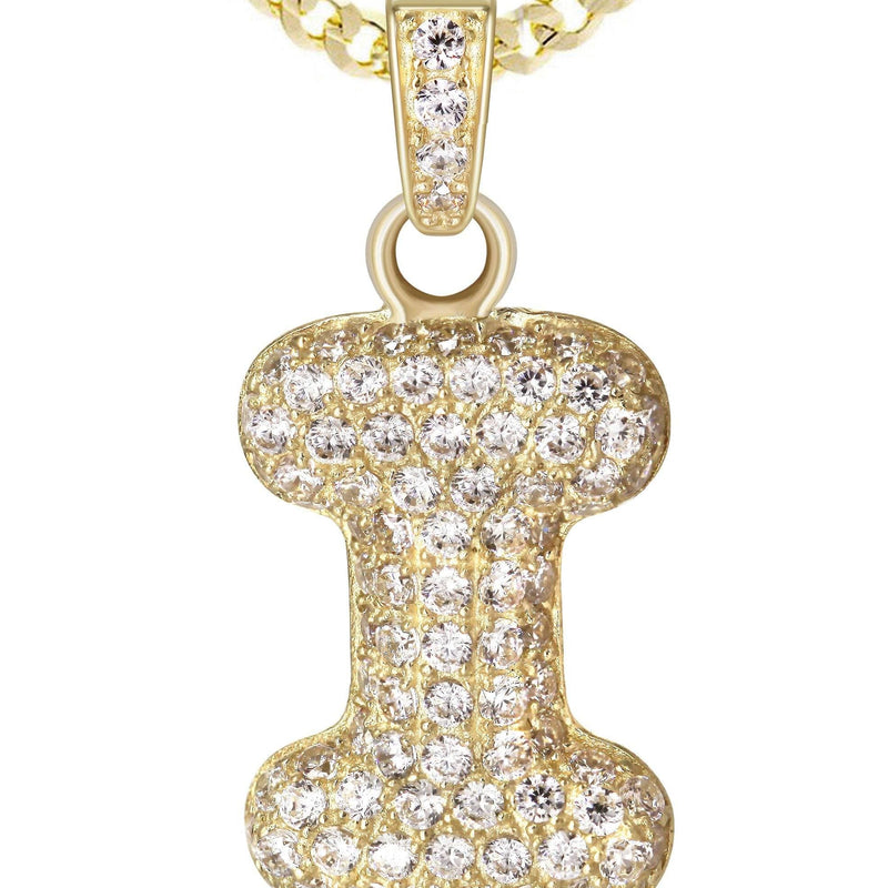 10K Yellow Gold Bubble Letter "I" CZ Necklace | Appx. 4 Grams