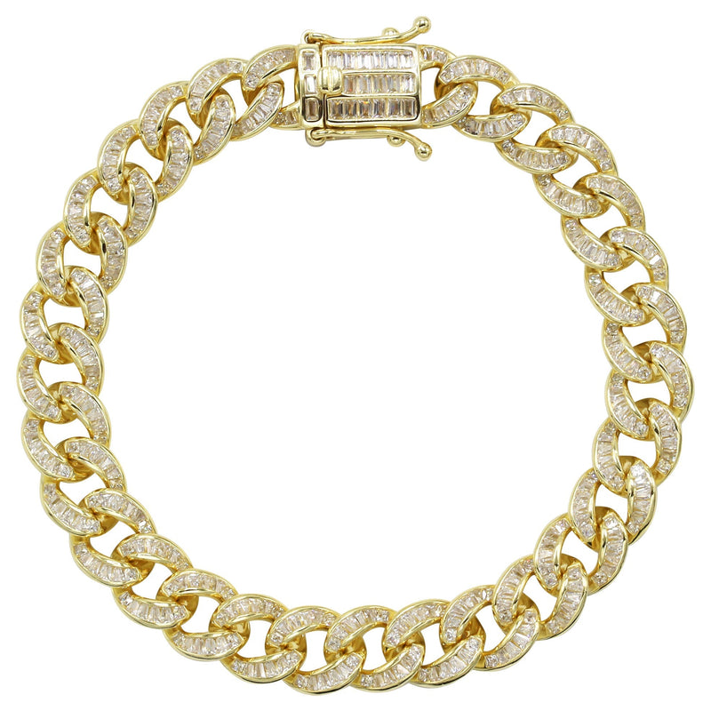 Silver Gold Baguette Miami Cuban Link Bracelet